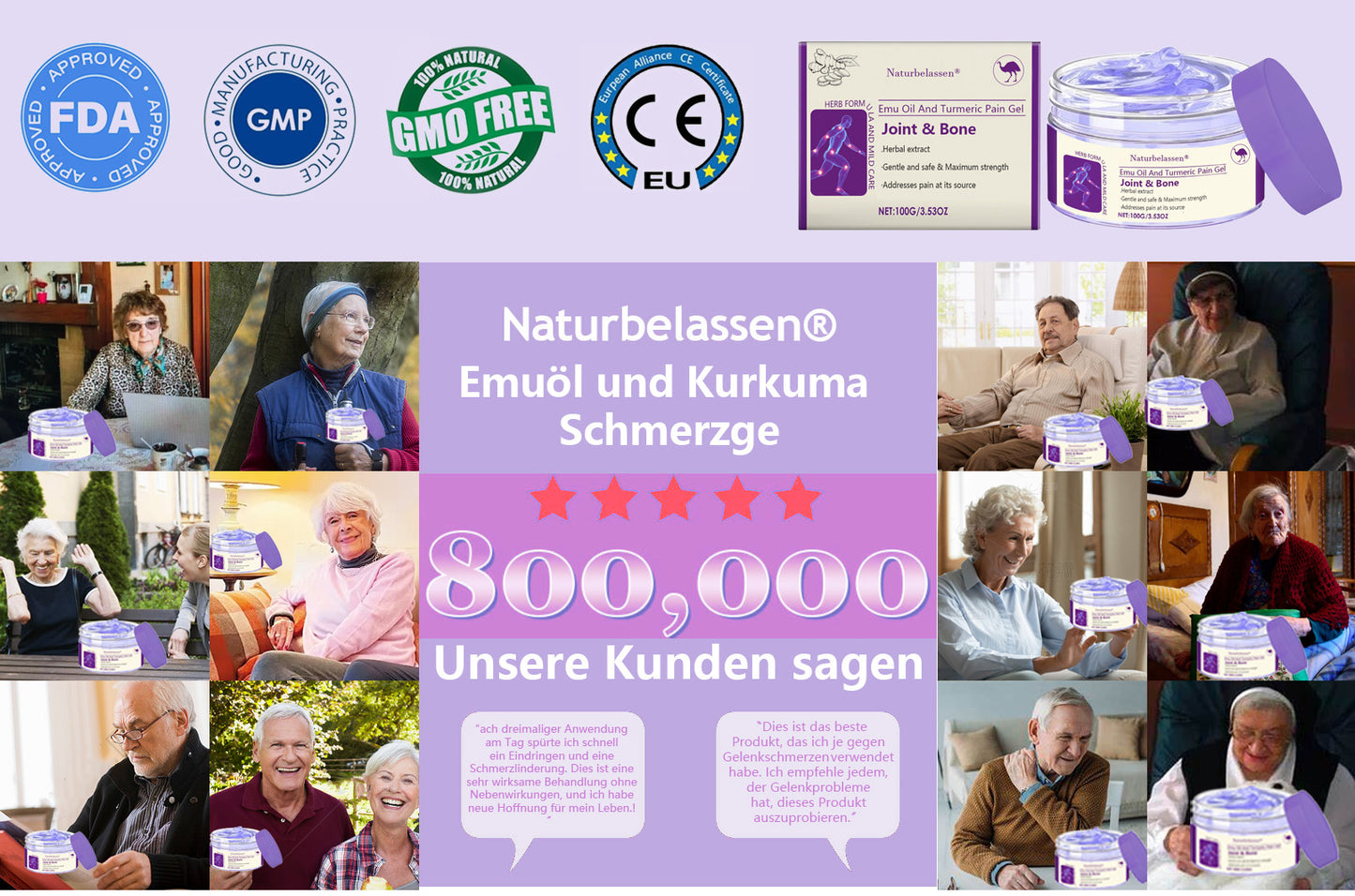 🍀Naturbelassen® Emu-Öl und Kurkuma Schmerzgel👨‍⚕️ CE genehmigt 💥